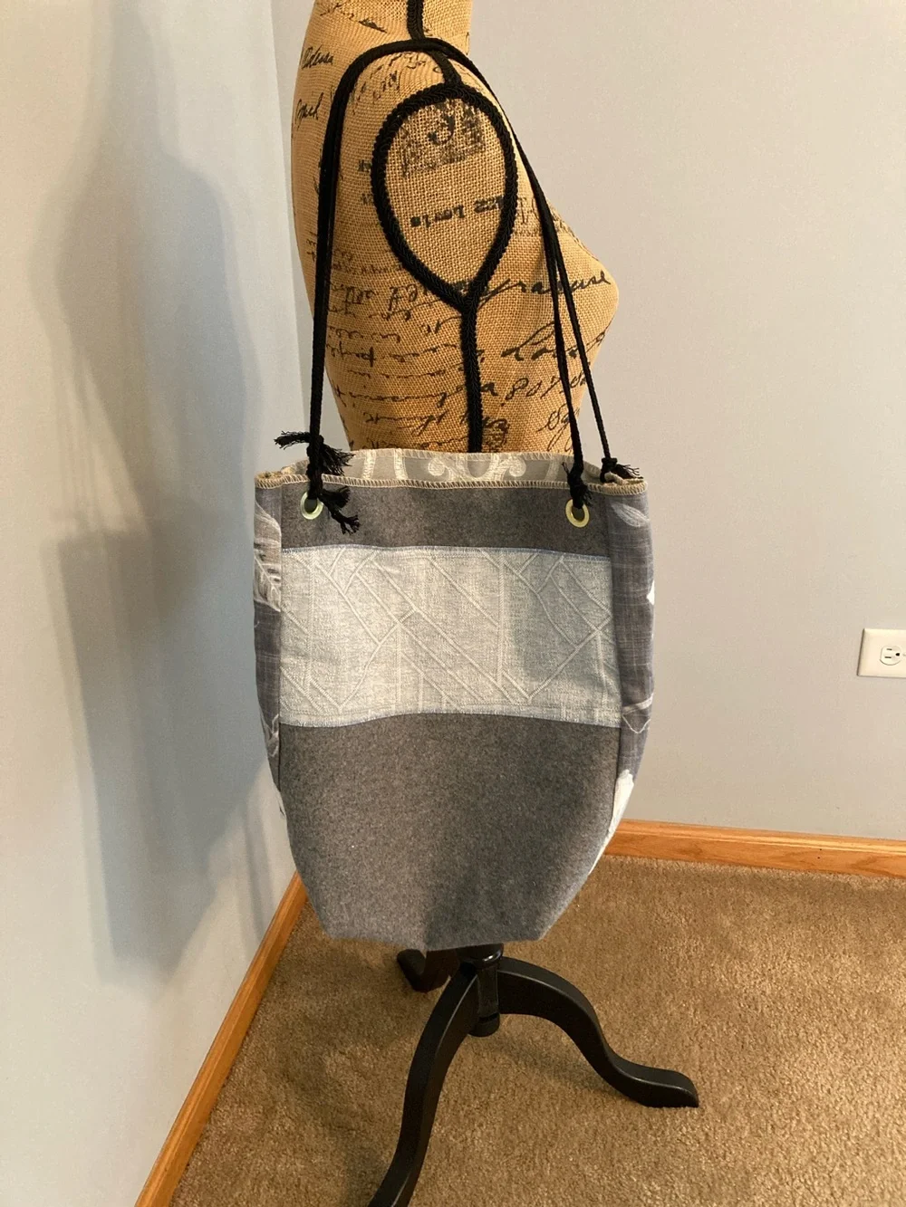 Hand Crafted Cream Silver Gray Embroidered Tote
